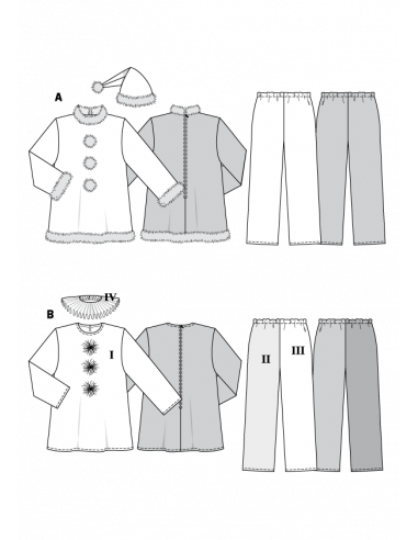 Patron Burda Carnaval 2466 - Déguisement Père Noel & Pierrot Homme