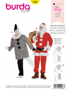 Patron Burda Carnaval 2466 - Déguisement Père Noel & Pierrot Homme