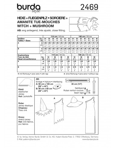 Patron Burda Carnaval 2469 - Déguisement Sorcière, préhistoire & Champignon Femme