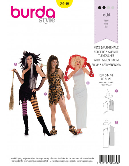 Patron Burda Carnaval 2469 - Déguisement Sorcière, préhistoire & Champignon Femme