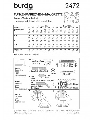 Patron Burda Carnaval 2472 - Déguisement Majorette enfant