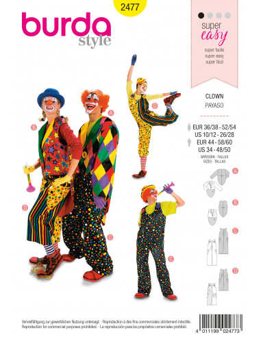 Patron Burda Carnaval 2477 - Déguisement Clown Adulte Mixte