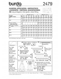 Patron Burda Carnaval 2479 - Déguisement Historique Impératrice & Lavandière Femme 2