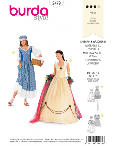 Patron Burda Carnaval 2479 - Déguisement Historique Impératrice & Lavandière Femme