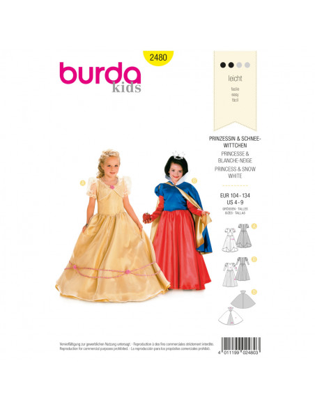Patron Burda Carnaval 2480 - Déguisement Historique Princesse et Blanche - Neige enfant