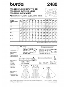 Patron Burda Carnaval 2480 - Déguisement Historique Princesse et Blanche - Neige enfant 2