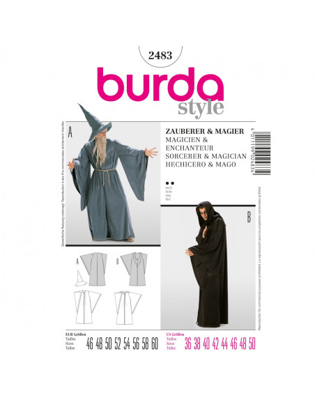 Patron Burda Carnaval 2483 - Déguisement Magicien et  Enchanteur Homme