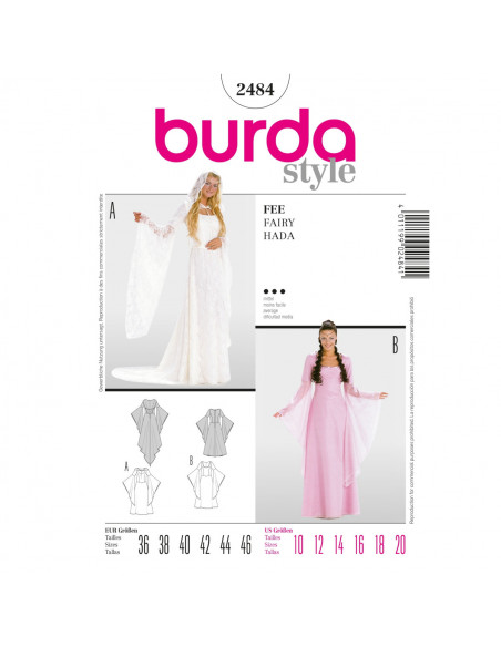 Patron Burda Carnaval 2484 - Déguisement Historique Fée Femme