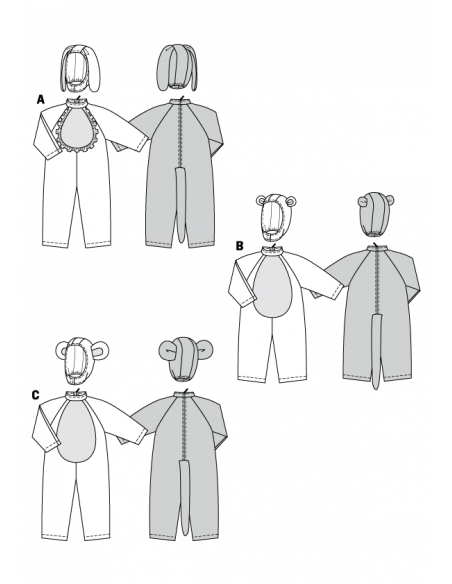 Patron Burda Carnaval 2502 - Déguisement Chien, Panthère & Tigre enfant