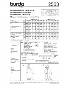 Patron Burda Carnaval 2503 - Déguisement Combinaison Dinosaure & Dragon enfant 2