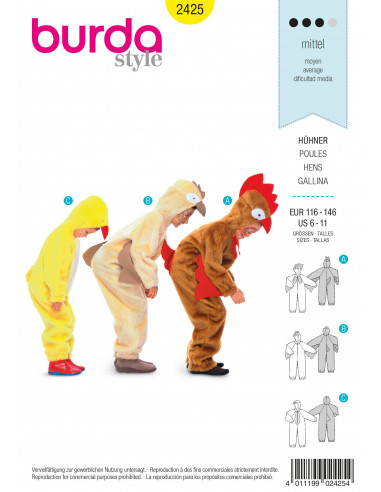 Patron Burda Carnaval 2425 - Déguisement Poule, poussin, coq enfant