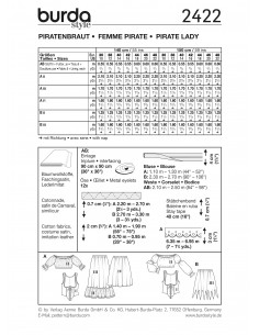 Patron Burda Carnaval 2422 - Déguisement Pirate Femme 2