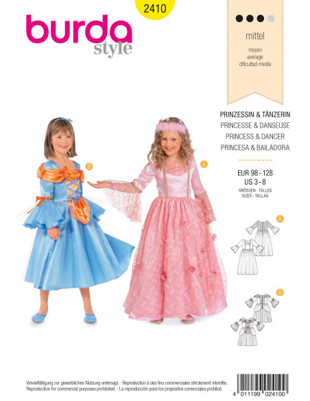 Patron Burda Carnaval 2410 - Déguisement Princesse et Danseuse enfant