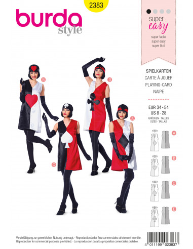 Patron Burda Carnaval 2383 - Déguisement Carte à jouer Femme