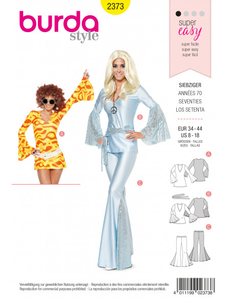 Patron Burda Carnaval 2373 - Déguisement année 70 Femme