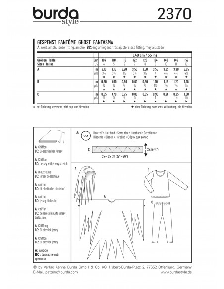 Patron Burda Carnaval 2370 -  Déguisement Fantôme enfant