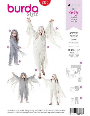 Patron Burda Carnaval 2370 -  Déguisement Fantôme enfant
