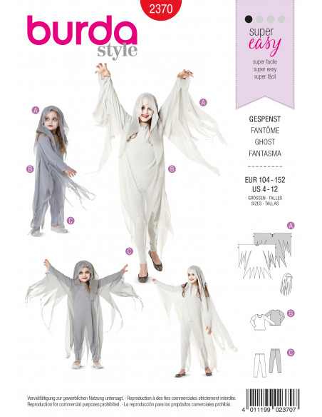 Patron Burda Carnaval 2370 -  Déguisement Fantôme enfant
