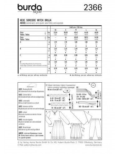 Patron Burda Carnaval 2366  - Déguisement Sorcière Adulte Mixte
