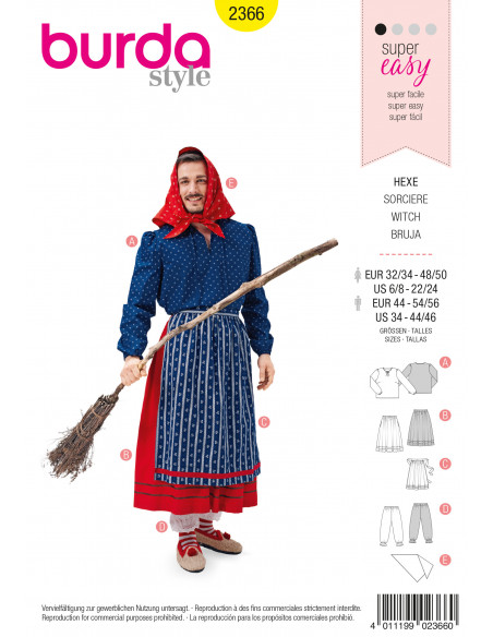 Patron Burda Carnaval 2366  - Déguisement Sorcière Adulte Mixte