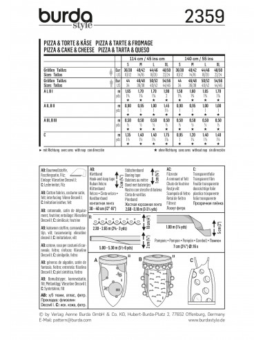 Patron Burda Carnaval 2359 - Déguisement Pizza, tarte et fromage Femme