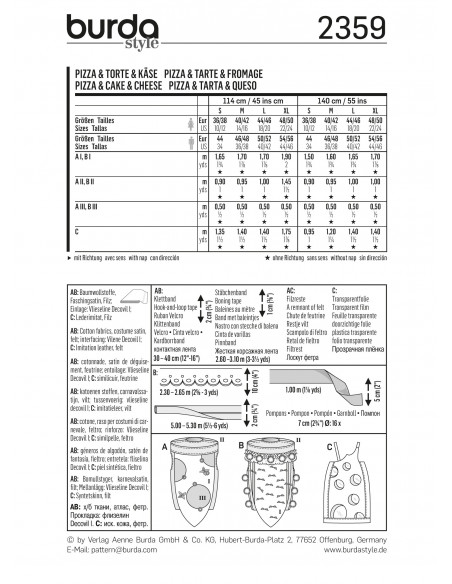 Patron Burda Carnaval 2359 - Déguisement Pizza, tarte et fromage Femme