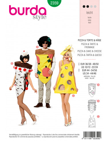 Patron Burda Carnaval 2359 - Déguisement Pizza, tarte et fromage Femme