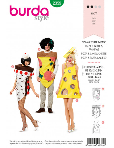 Patron Burda Carnaval 2359 - Déguisement Pizza, tarte et fromage Femme
