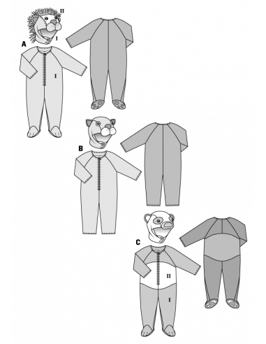 Patron Burda Carnaval 2355 - Déguisement Combinaison animaux bébé