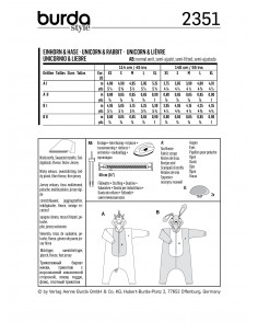 Patron Burda Carnaval 2351 - Combinaison lapin et Licorne Adulte 2