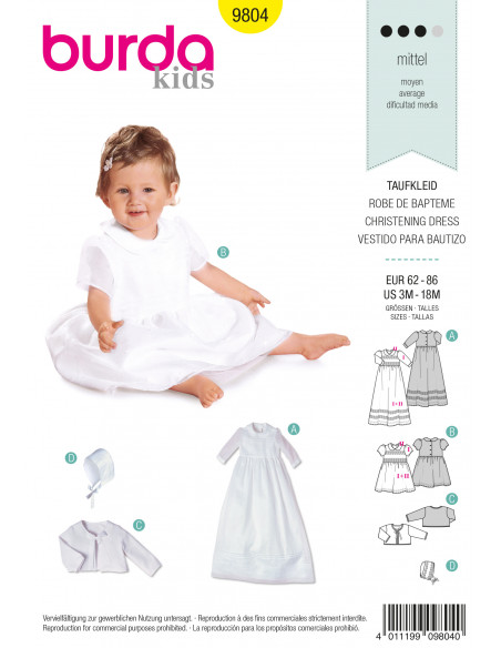 Patron Burda 9804 Kids Robe de baptême