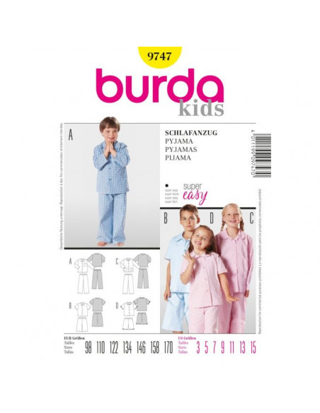 Patron Burda 9747 Kids Pyjama