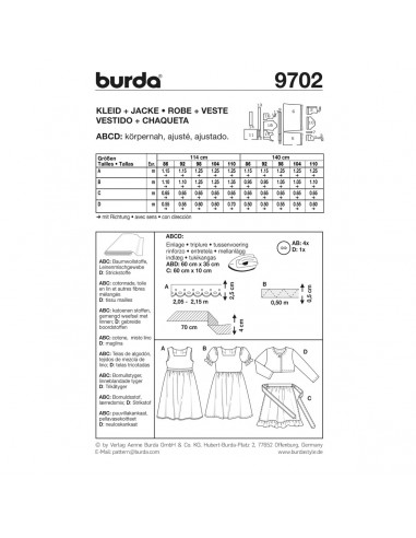 Patron Burda 9702 Kids Robe et veste