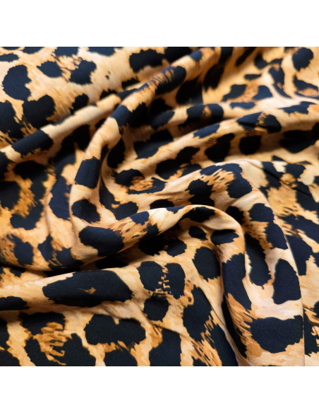 Tissu, Viscose Imprimée Léopard, Marron, Laize 140 cm, 100% Viscose 112g/m²