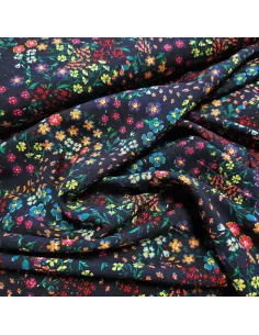 Tissu, Viscose Imprimée Fleuri, Bleu Marine, Laize 140 cm, 100% Viscose 156g/m² 2