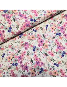 Tissu, Viscose Imprimée Lurex Fleuri, Multicolore, Laize 145 cm, 95% Viscose 5% Lurex 143g/m²