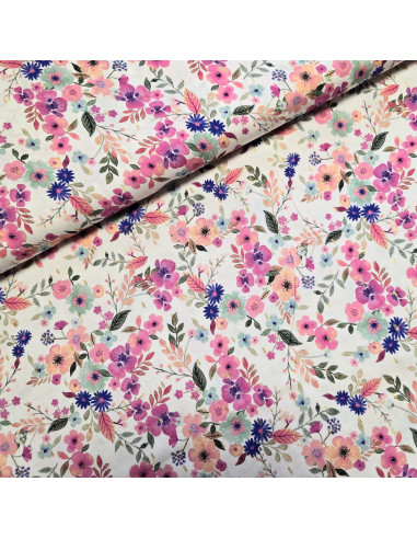 Tissu, Viscose Imprimée Lurex Fleuri, Multicolore, Laize 145 cm, 95% Viscose 5% Lurex 143g/m²