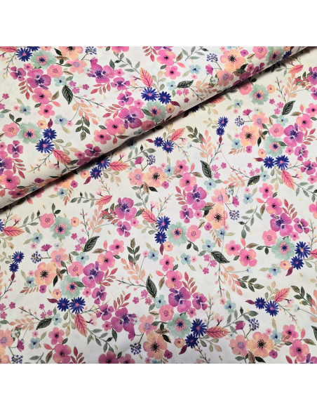 Tissu, Viscose Imprimée Lurex Fleuri, Multicolore, Laize 145 cm, 95% Viscose 5% Lurex 143g/m²