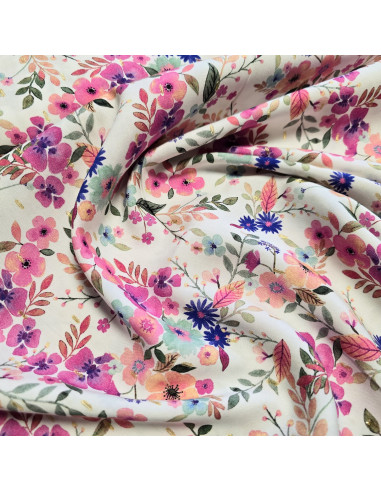 Tissu, Viscose Imprimée Lurex Fleuri, Multicolore, Laize 145 cm, 95% Viscose 5% Lurex 143g/m²