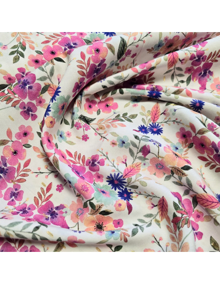 Tissu, Viscose Imprimée Lurex Fleuri, Multicolore, Laize 145 cm, 95% Viscose 5% Lurex 143g/m²