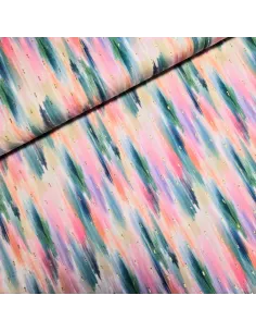 Tissu, Viscose Imprimée Lurex Aquarelle, Multicolore, Laize 145 cm, 95% Viscose 5% Lurex 143g/m²
