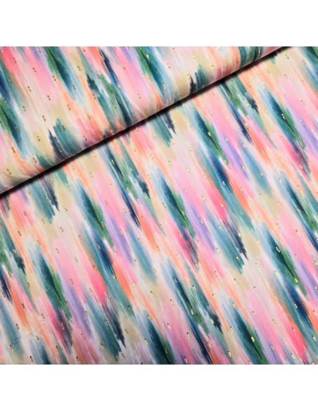Tissu, Viscose Imprimée Lurex Aquarelle, Multicolore, Laize 145 cm, 95% Viscose 5% Lurex 143g/m²