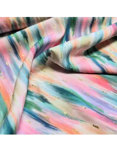 Tissu, Viscose Imprimée Lurex Aquarelle, Multicolore, Laize 145 cm, 95% Viscose 5% Lurex 143g/m² 2