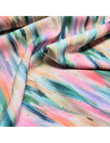 Tissu, Viscose Imprimée Lurex Aquarelle, Multicolore, Laize 145 cm, 95% Viscose 5% Lurex 143g/m²