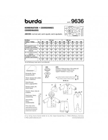 Patron Burda 9636 Kids Chandail, pantalon, grenouillère