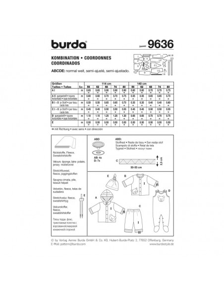 Patron Burda 9636 Kids Chandail, pantalon, grenouillère