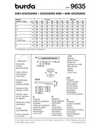 Patron Burda 9635 Kids Accessoires bébé