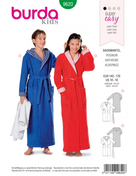 Patron Burda 9620 - Peignoir adolescent de 140 à 176 cm