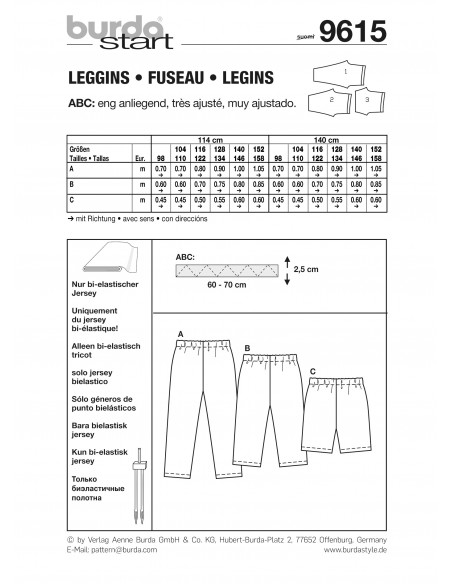 Patron Burda 9615 Kids Caleçons