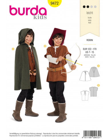 Patron Burda 9472 - Déguisement Historique Robin des bois